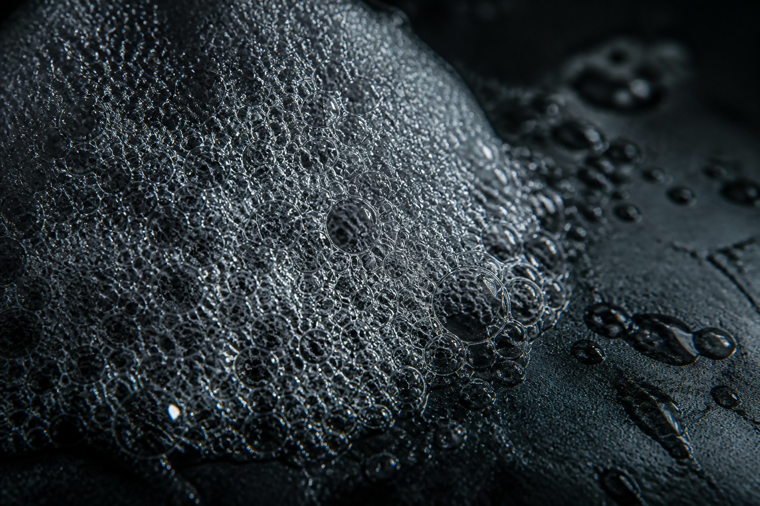 Macro of harsh detergent foam bubbles